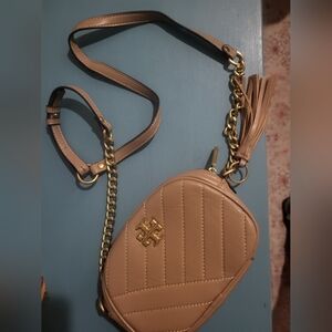 COPY  Quilted Taupe Leather Crossbody with Tassel